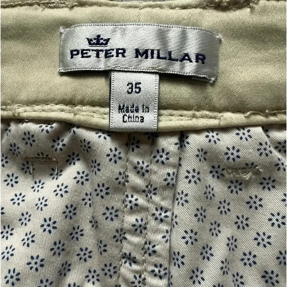 Peter Millar Mens Size 35 Khaki Straight Leg Cotton Button Tab Flat Front Pants - Picture 2 of 5
